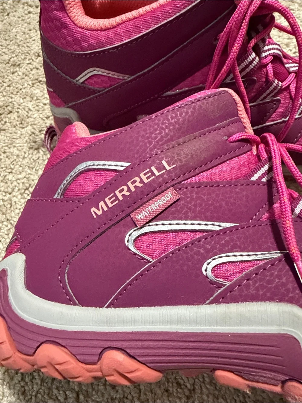 Merrell Kids Chameleon 7 Access Mid A/C Waterproof Hiking Boots Berry Pink 5M